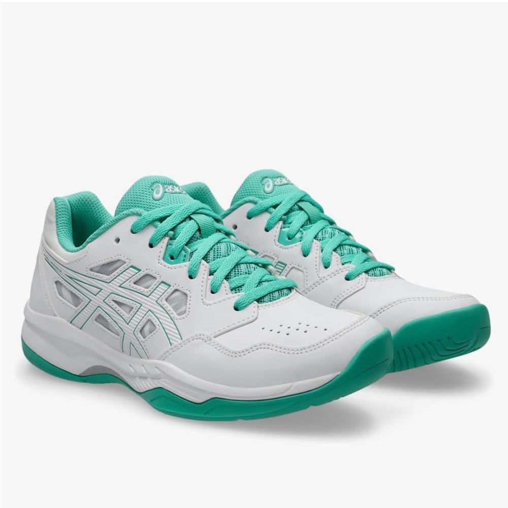 ASICS Women's White and Green Pickleball shoes.  Worn inside only 2-3x